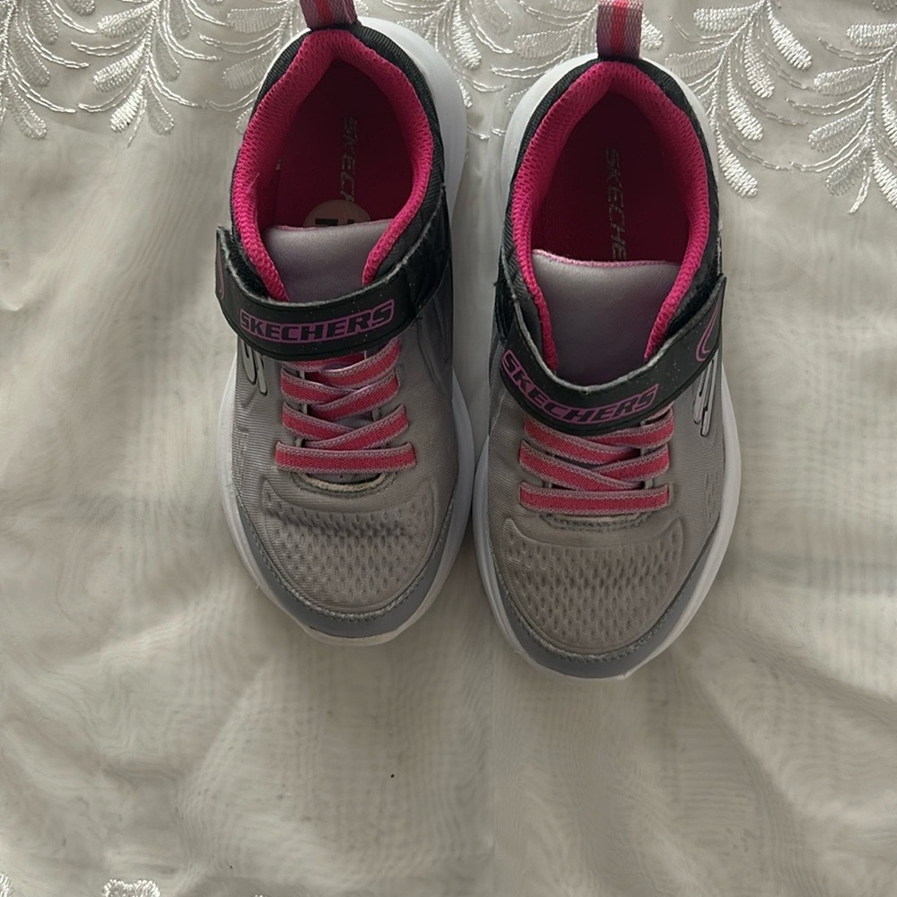 Skechers Pink and Gray Athletic Sneakers with Velcro Strap